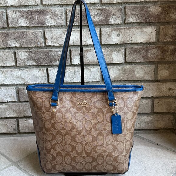 COACH SIGNATURE MONOGRAM CANVAS AND LEATHER TOTE Women's Shoulder Bag - Picture 1 of 16